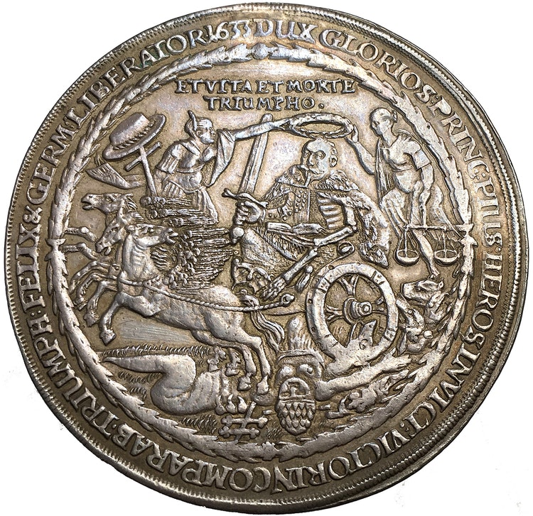 Gustav II Adolf - Wolgast 2 Taler 1633, Praktmynt till konungens begravning