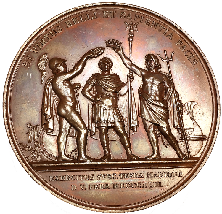 Karl XIV Johan, Konungens 25-åriga regeringsjubileum den 5 feb 1843 - Megalitisk medalj (82.5mm) av Ludvig Persson Lundgren