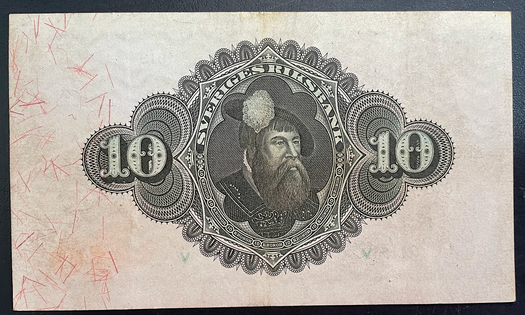 Gustav V - Vacker 10 kronorsedel 1919