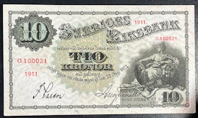 Gustav V - Tilltalande 10 kronorsedel 1911 RAR