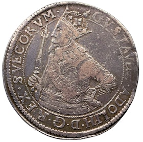 Gustav II Adolf - Riksdaler 1632 med felvända kronor i vapenskölden