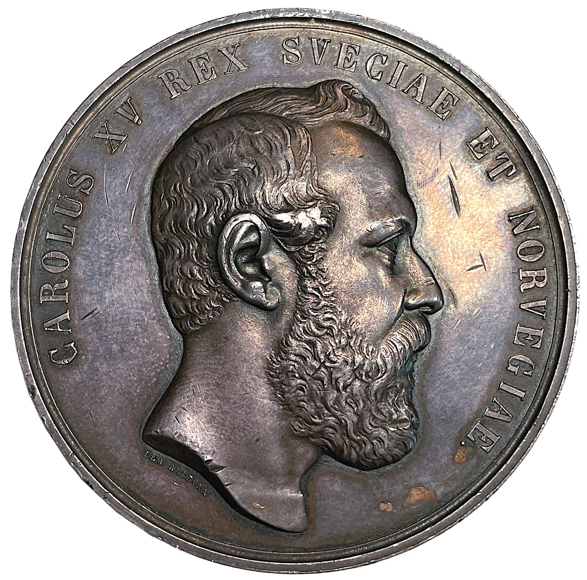 Sverige, Karl XV - Konungens död 1872 - Ett vackert exemplar av en pampig medalj utgiven med anledning av konung Karl XV:s död 18 september 1872 av Lea Ahlborn