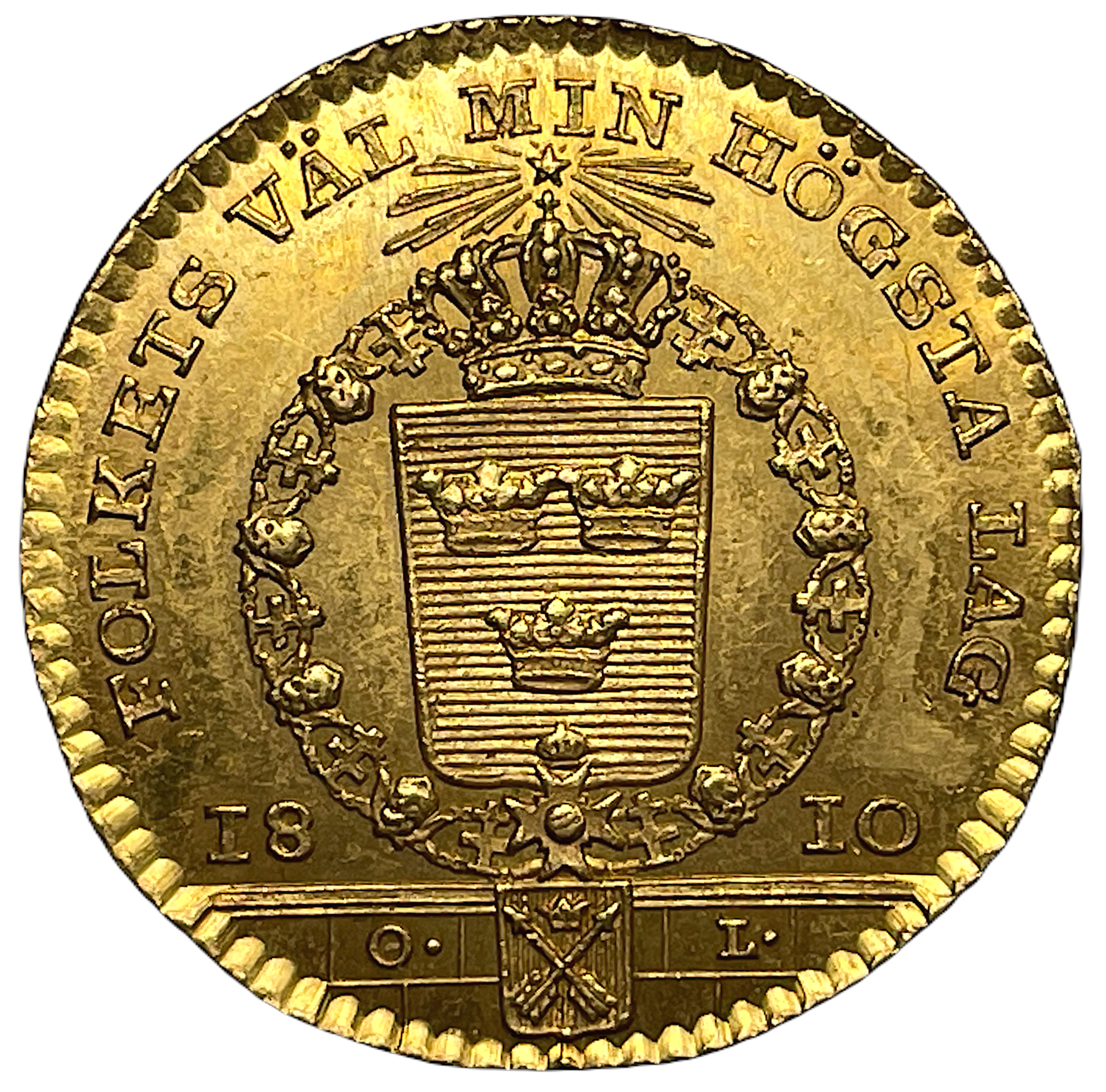 Karl XIII - Dukat 1810 präglad med guld från Dalarna - Vackert ocirkulerat typmynt