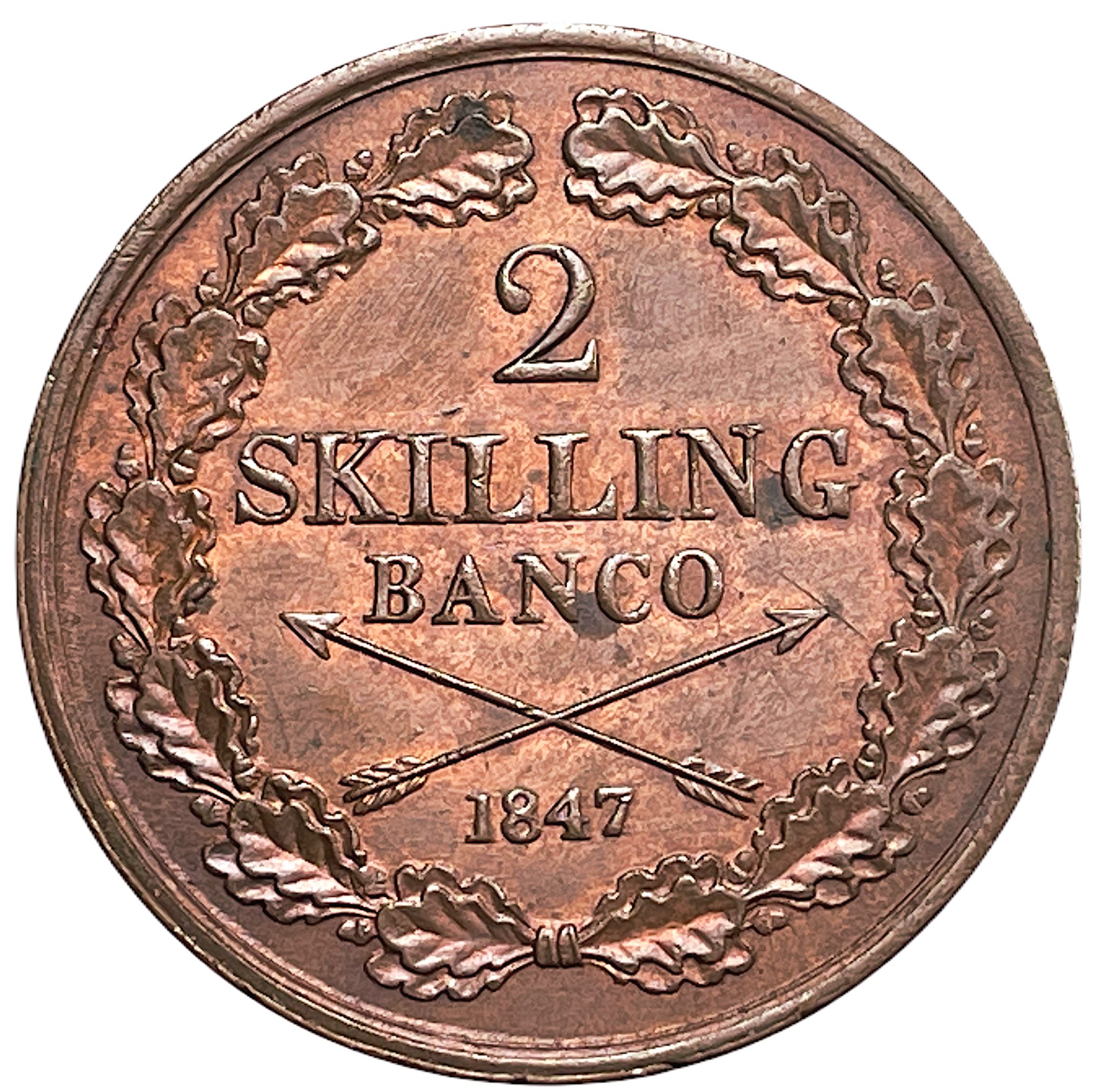 Oskar I - 2 Skilling Banco 1847 - Tilltalande exemplar