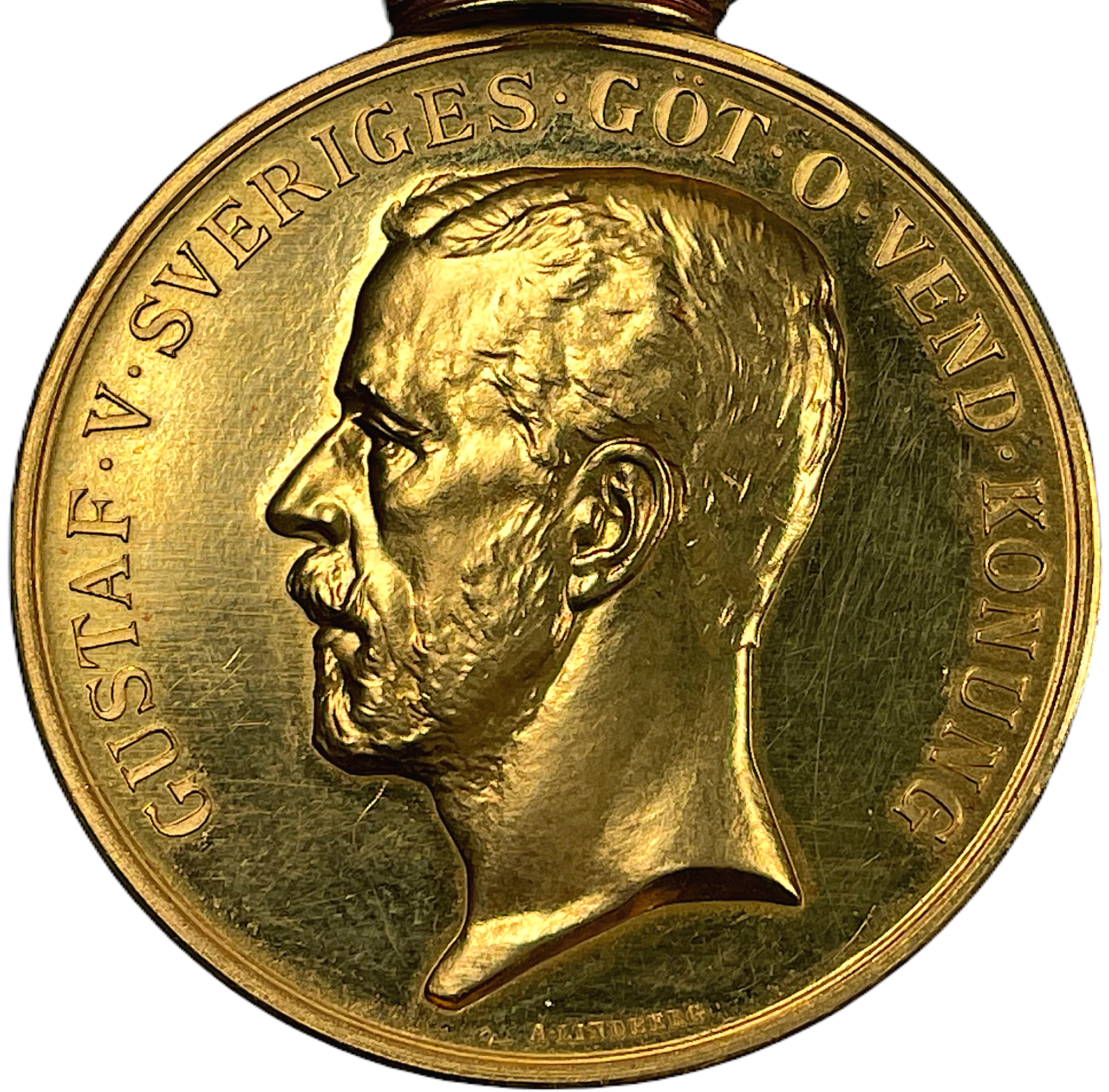 Gustav V - För trohet och flit 1925 - Vackert exemplar i guld
