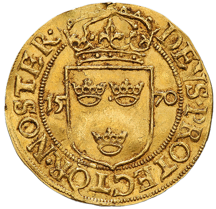 Johan III - Krongyllen 1570 - RRRR - Det bästa av två kända exemplar - En numismatisk toppraritet - En av kronjuvelerna i samlingen - Pris på förfrågan!