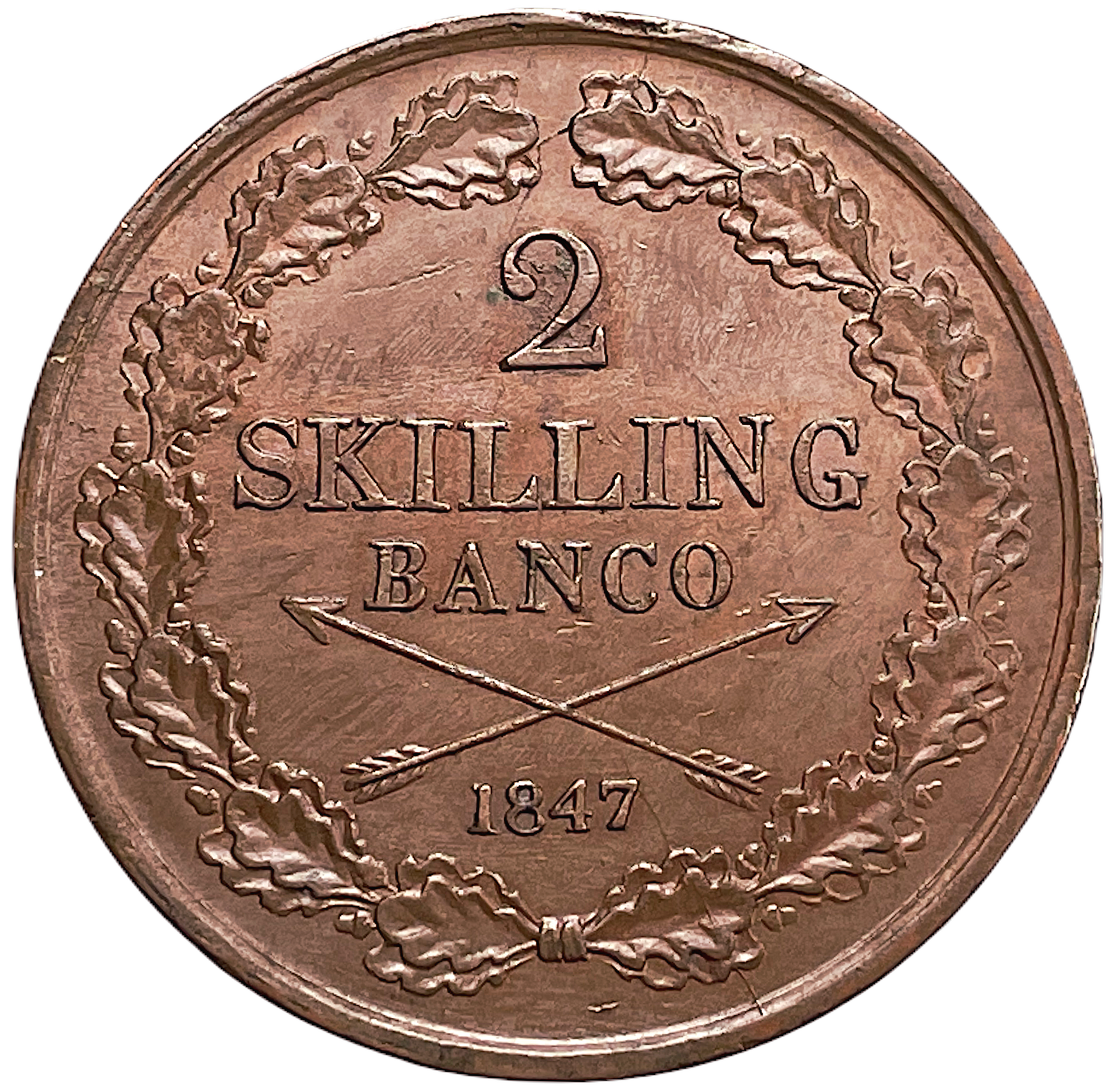 Oskar I - 2 Skilling Banco 1847- Vackert exemplar