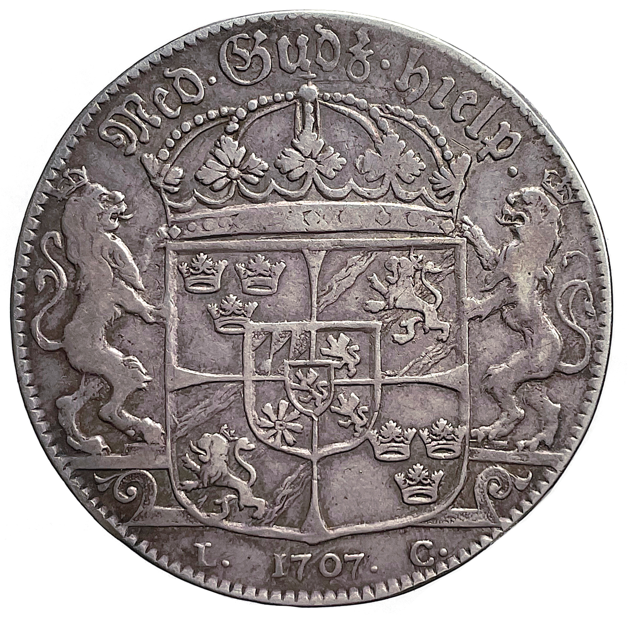 Karl XII - Riksdaler 1707 utan peruk - Sällsynt ettårstyp