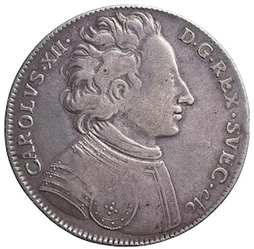 Karl XII - Riksdaler 1707 utan peruk - Sällsynt ettårstyp