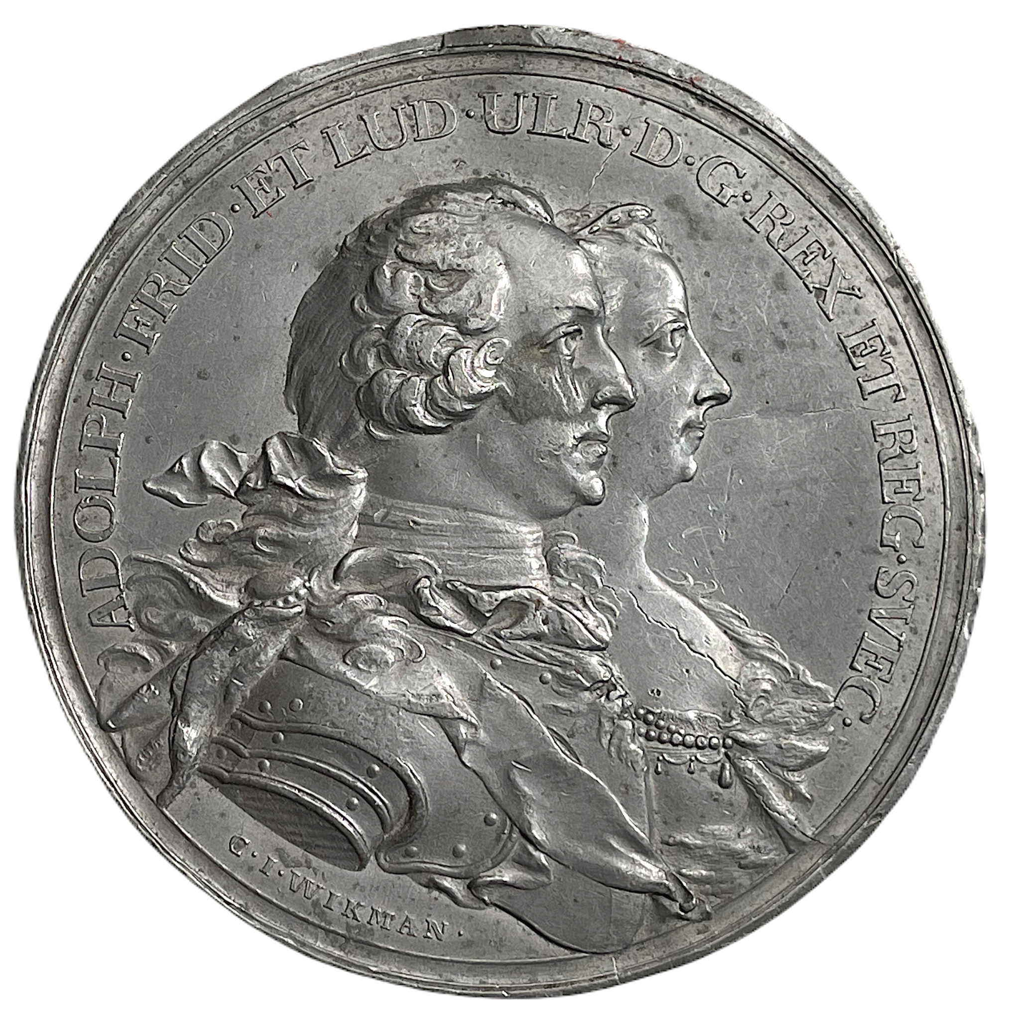 Adolf Fredrik & Lovisa Ulrikas besök i Falu koppargruva 21 juni 1755 - Ensidigt avslag i tenn - XR