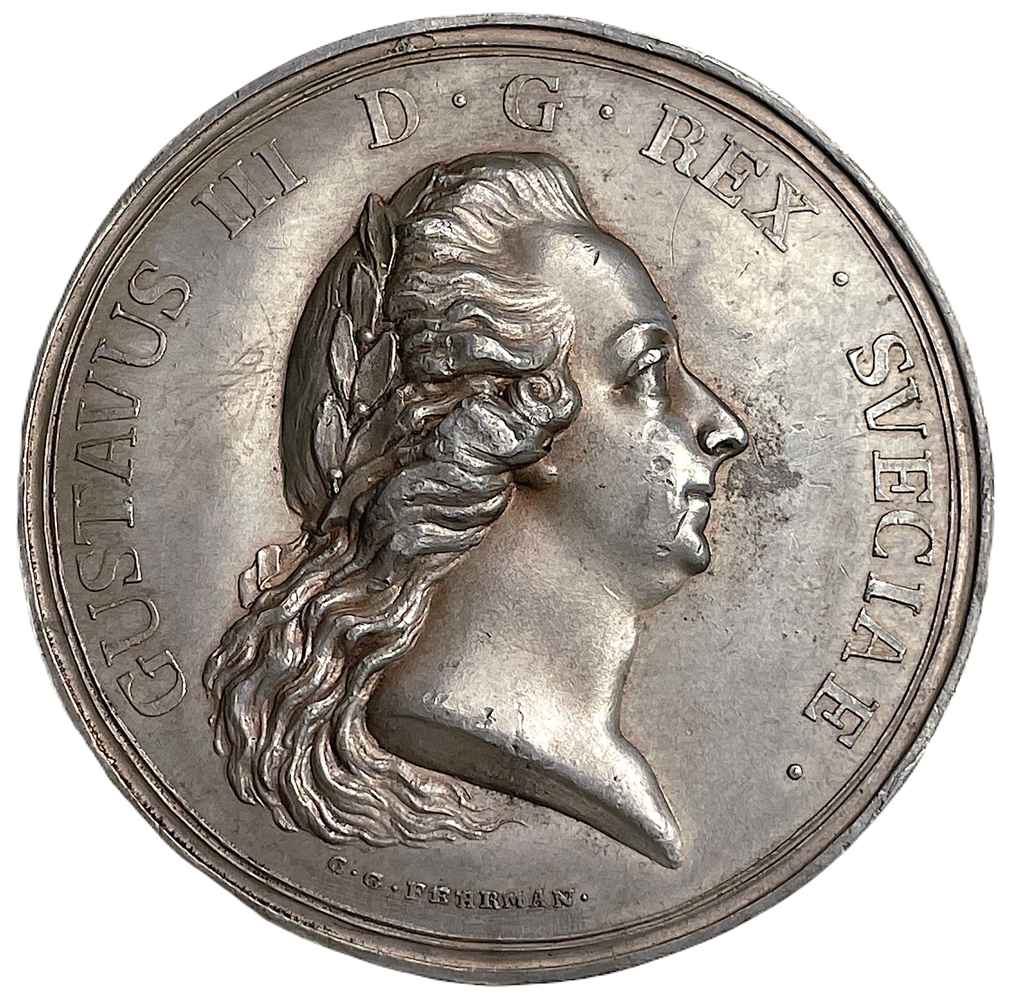 Gustav III:s död i Stockholm den 29 mars och begravning i Riddarholmskyrkan den 14 maj 1792 av Carl Gustaf Fehrman - Präglad i tenn Extremt sällsynt - RR