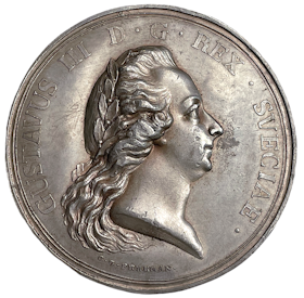 Gustav III:s död i Stockholm den 29 mars och begravning i Riddarholmskyrkan den 14 maj 1792 av Carl Gustaf Fehrman - Präglad i tenn Extremt sällsynt - RR