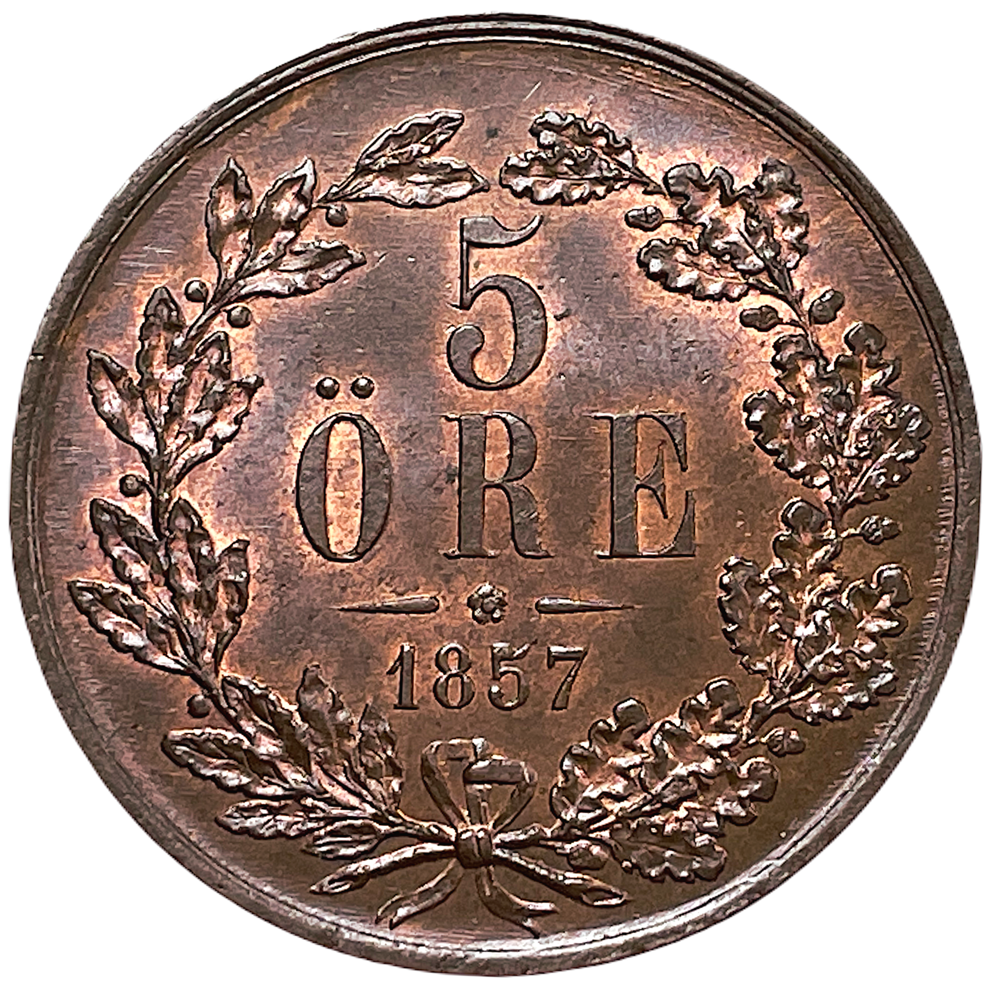 Oskar I - 5 Öre 1857 - Ett ocirkulerat PRAKTEXEMPLAR