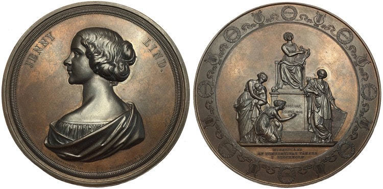 Jenny Lind 1820-1887, Operasångerska - Näktergalen, Bronsmedalj i originaletui av Lundgren - Praktexemplar