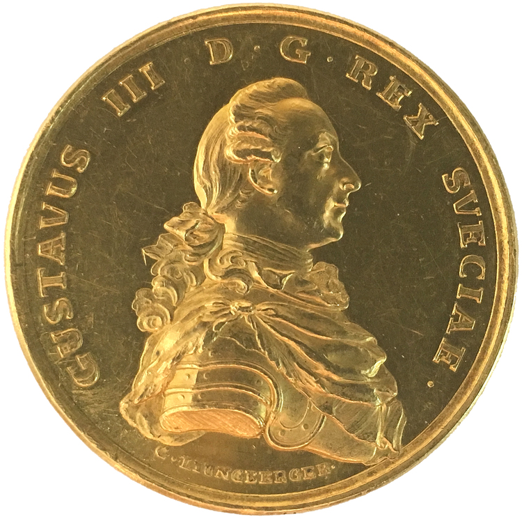 Gustav III 1771-1792, Guldmedalj 1774 i 22-dukaters vikt - XR - Enda kända exemplaret i privat ägo - av Gustaf Ljungberger