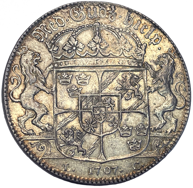 Karl XII - Riksdaler 1707- Ett vackert typmynt med fantastisk lyster