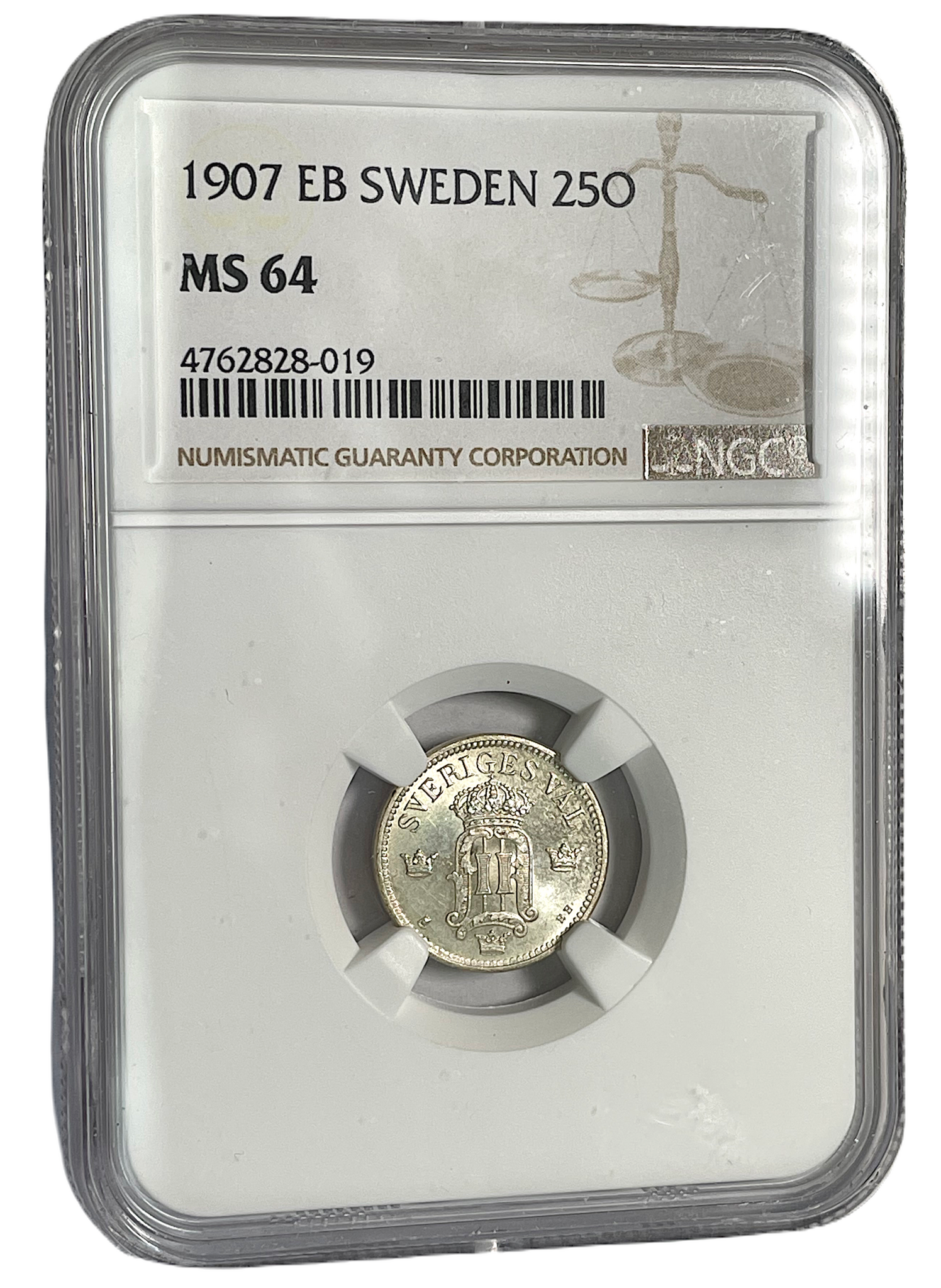 Oskar II - 25 Öre 1907 - Vackert ocirkulerat exemplar - NGC MS64