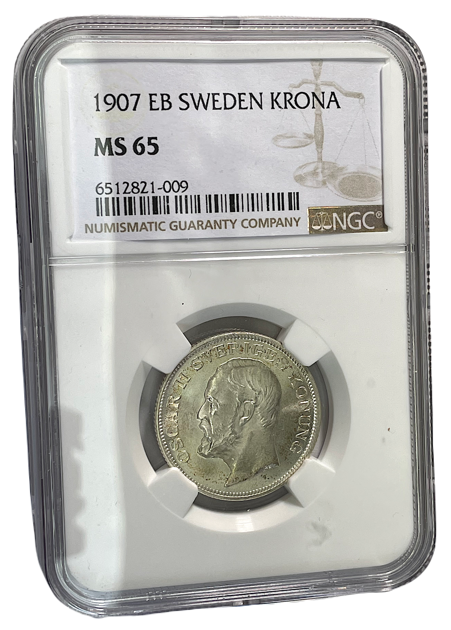 Oskar II - 1 Krona 1907 - Ett underbart exemplar - NGC MS65