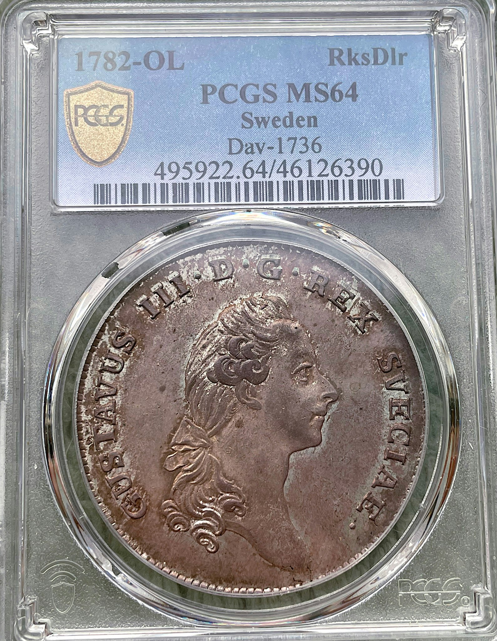 Gustav III - Riksdaler 1782 - Ett underbart exemplar - PCGS MS 64