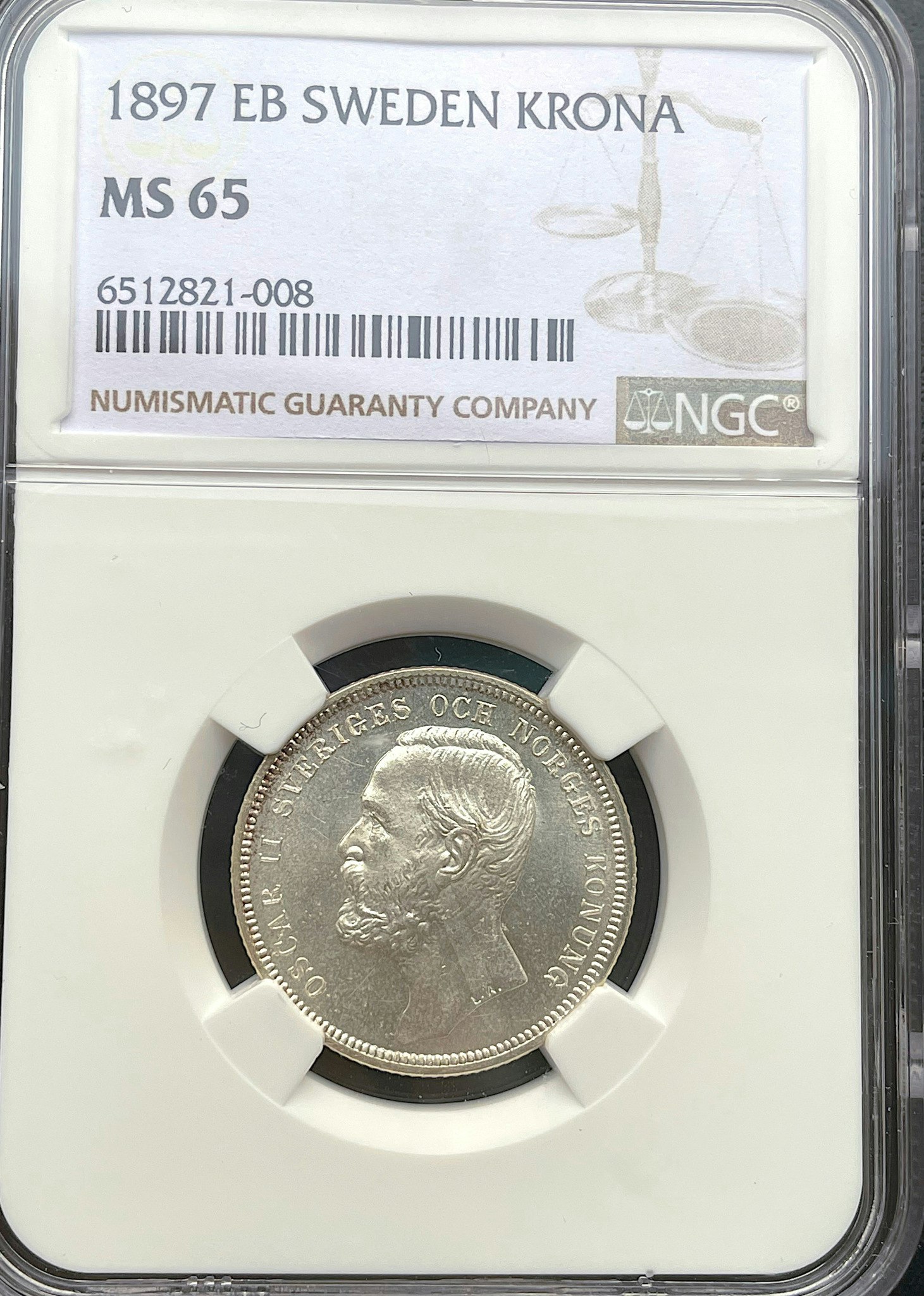 Oskar II - 1 Krona 1897 - Ocirkulerat toppexemplar - NGC MS 65