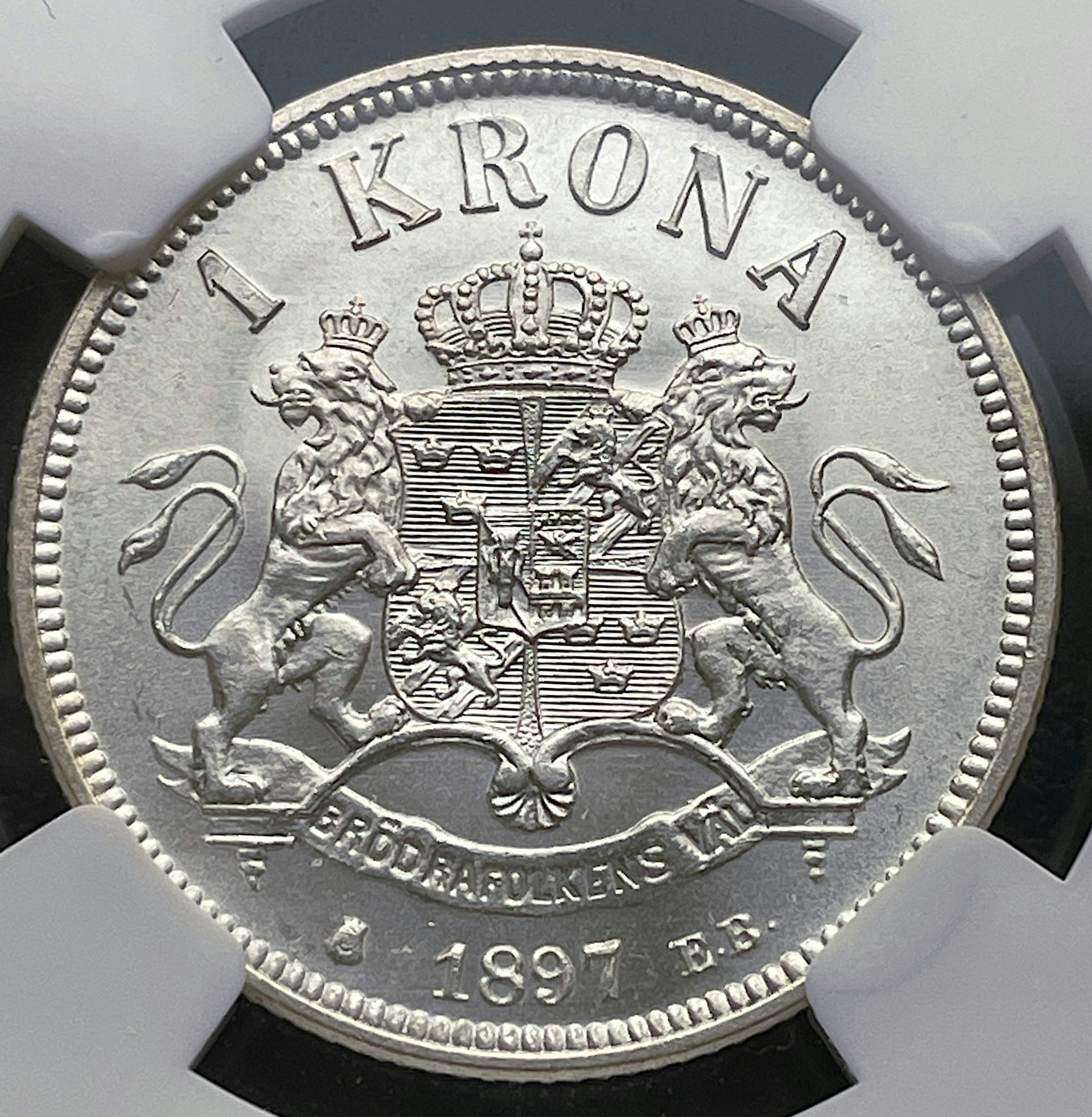 Oskar II - 1 Krona 1897 - Ocirkulerat toppexemplar - NGC MS 65