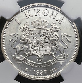 Oskar II - 1 Krona 1897 - Ocirkulerat toppexemplar - NGC MS 65