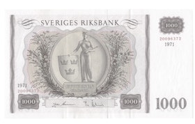 Kronmyntsedlar - 1 000 kronor 1971
