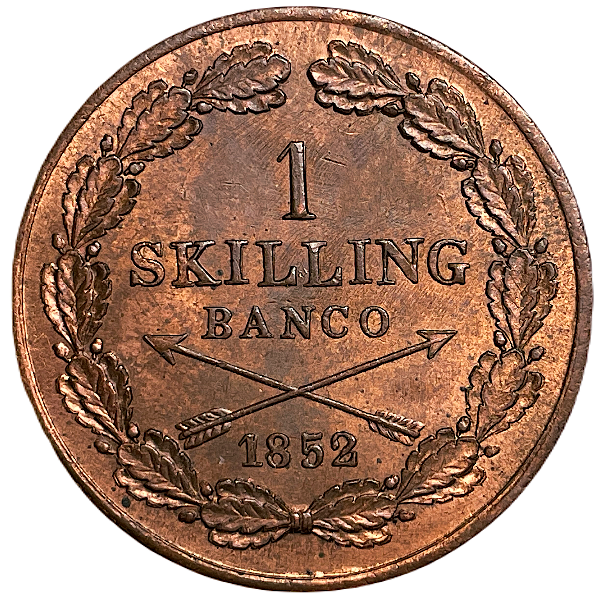 Oskar I - 1 Skilling Banco 1852 - Ett vackert rött ocirkulerat exemplar