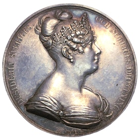 KARL XIV JOHAN - Drottning Desiderias ankomst till Sverige 1823 av Barre - En härligt stor silvermedalj