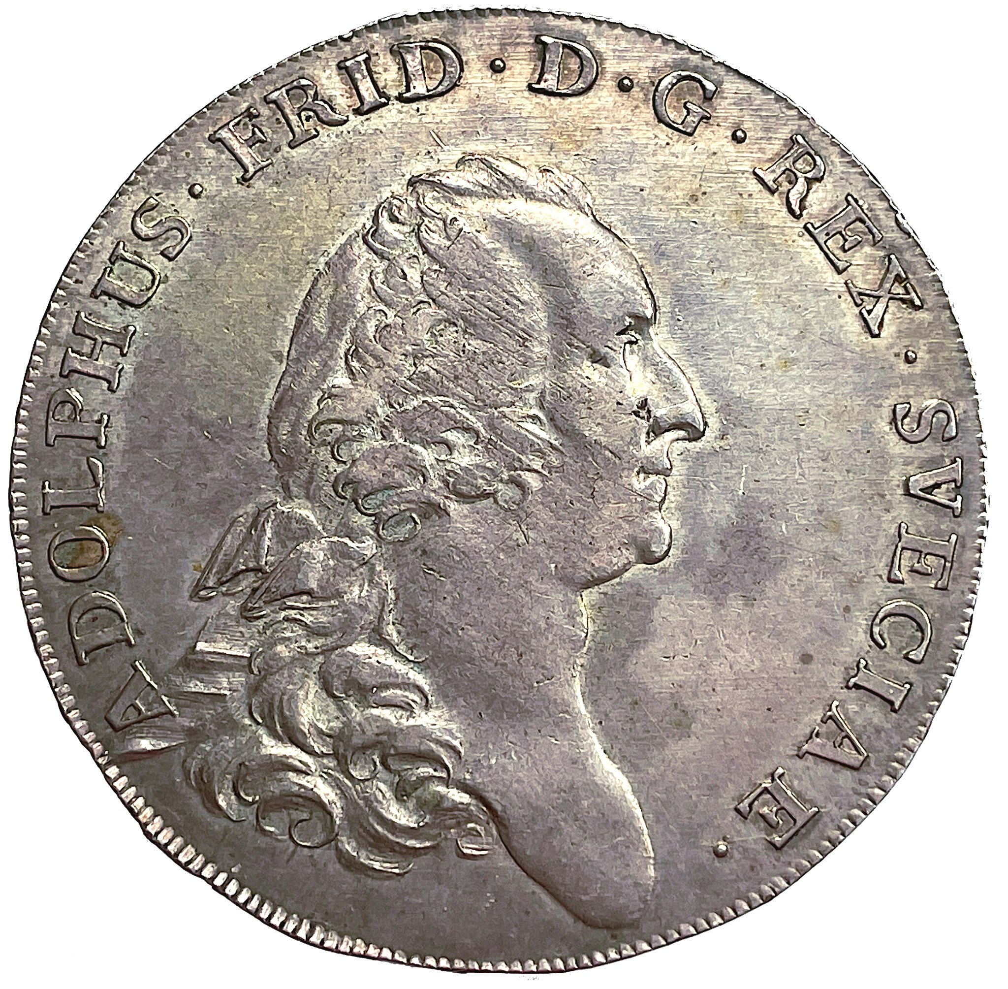 Adolf Fredrik - 3 Daler SM / Riksdaler 1770 med 9 serafer -  Ett tilltalande exemplar med viss bevarad bottenlyster och bottenstirering