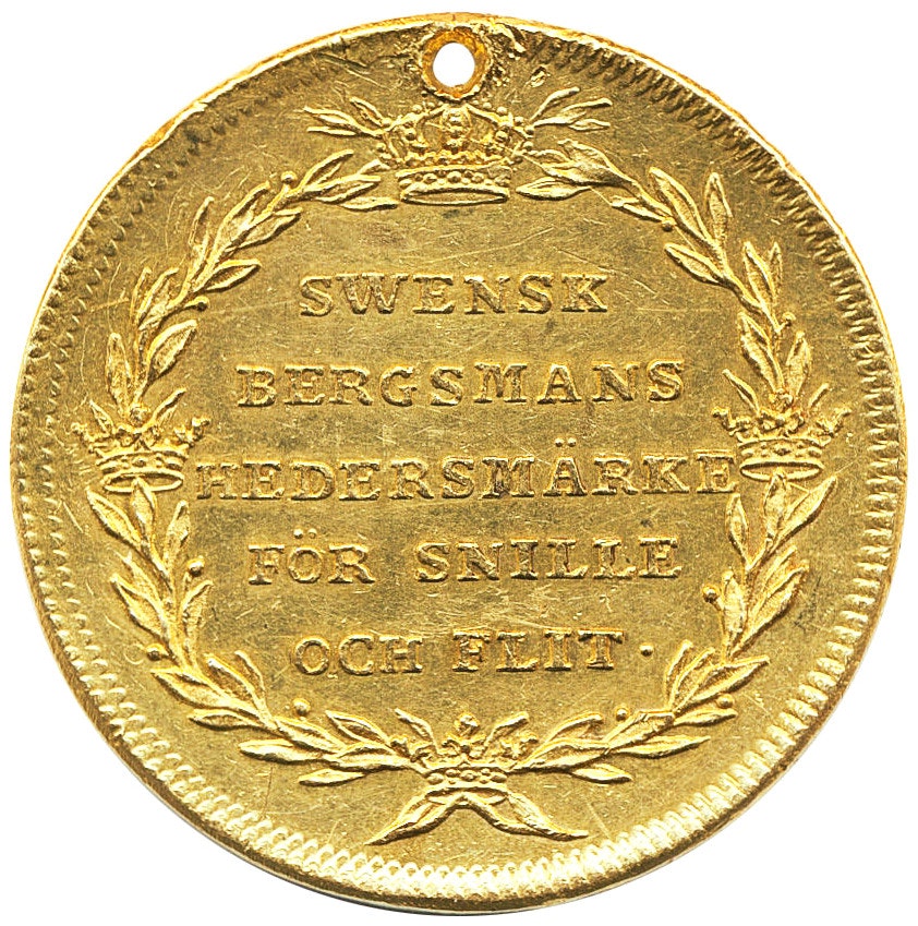 Kungliga Bergskollegiums belöningsmedalj i guld till 8 dukaters vikt för skickligt arbete från 1763 av Daniel Fehrman - XR - Möjligen UNIK - Pris på förfrågan