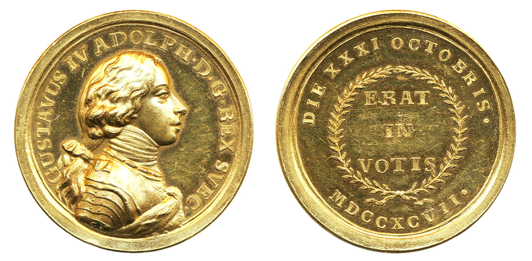Guldmedalj i 8 dukaters vikt - Konungens giftermål med Fredrika Dorothea Vilhelmina den 31 oktober 1797 av Carl Gustaf Fehrman - UNIK - Pris på förfrågan