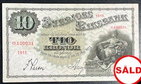 Gustav V - Tilltalande 10 kronorsedel 1911 RAR