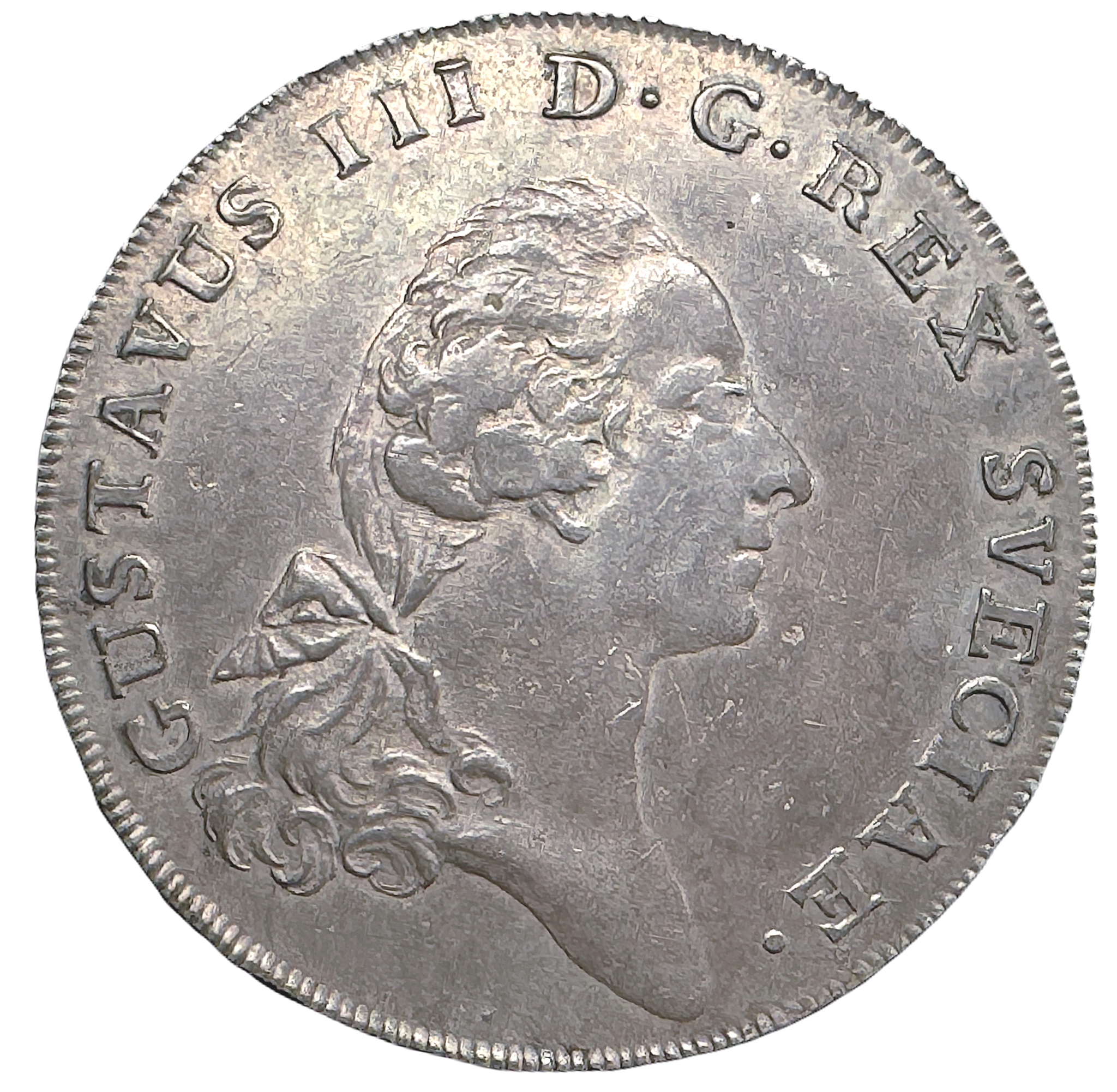 Gustav III - Riksdaler 1773 med 1773-års bild - Vackert naturellt exemplar med bevarad bottenstriering