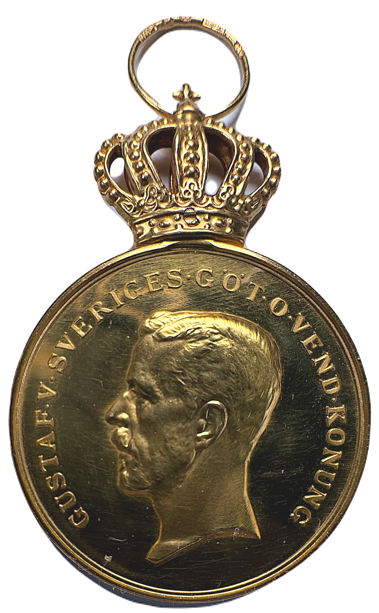 Gustav V - Kungliga Patriotiska Sällsakpets belöningsmedalj i guld - Ett underbart och osedvanligt välbevarat exemplar
