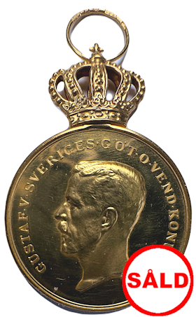 Gustav V - Kungliga Patriotiska Sällsakpets belöningsmedalj i guld - Ett underbart och osedvanligt välbevarat exemplar