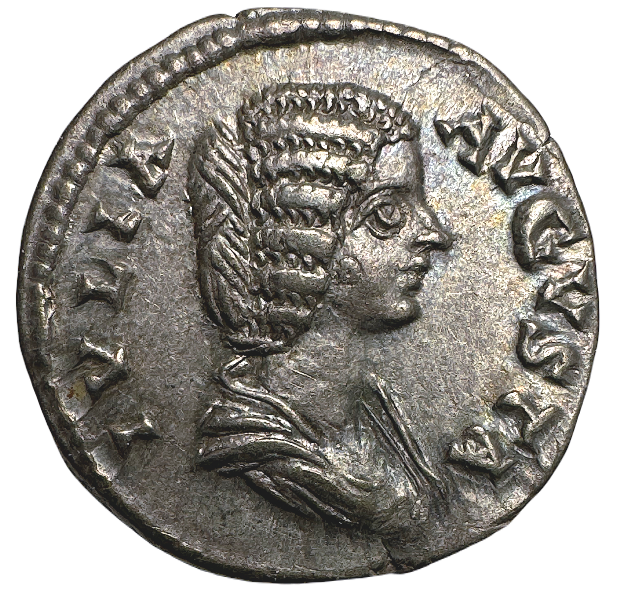 Julia Domna (gift med Septimius Severus 193-211 e.Kr) - Vackert exemplar med blåskimrande patina