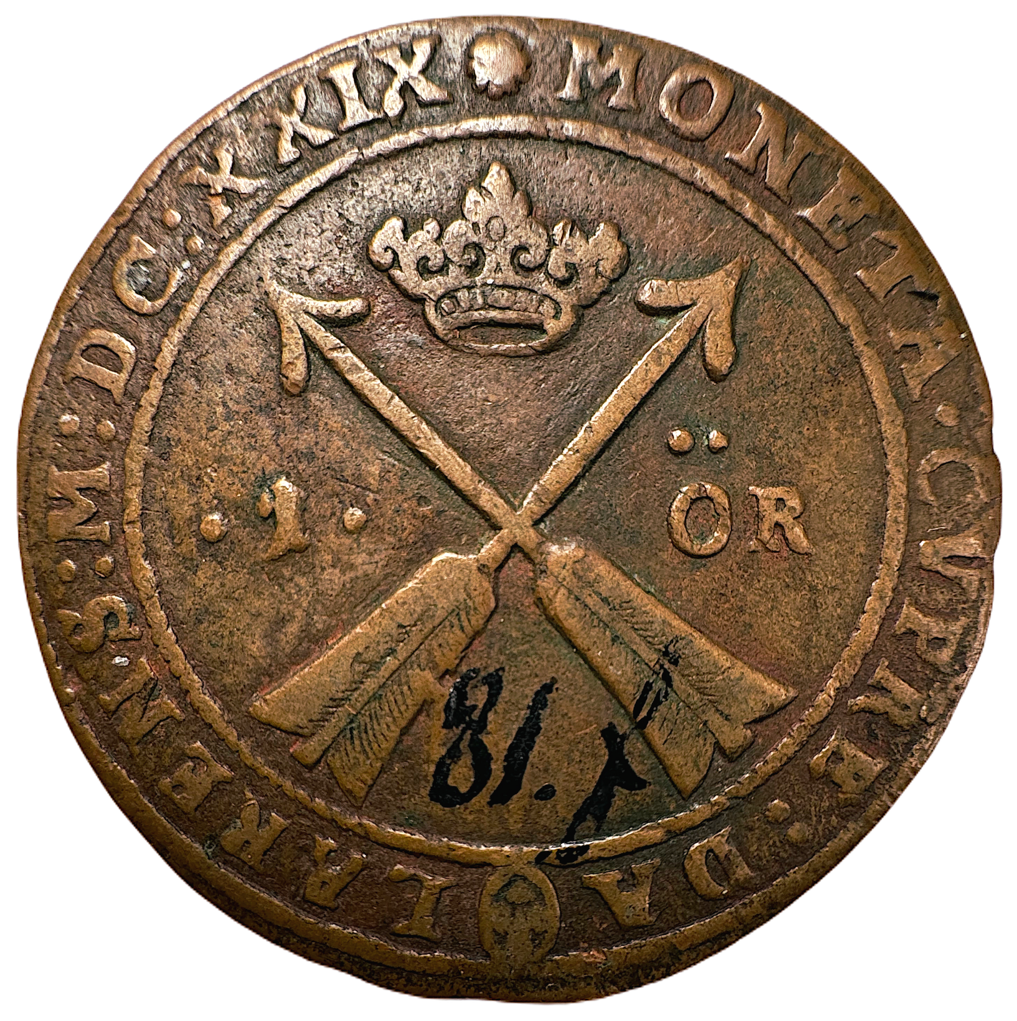 Gustav II Adolf - Säter 1 Öre 1629 med kungakrona 5a - Sällsynt