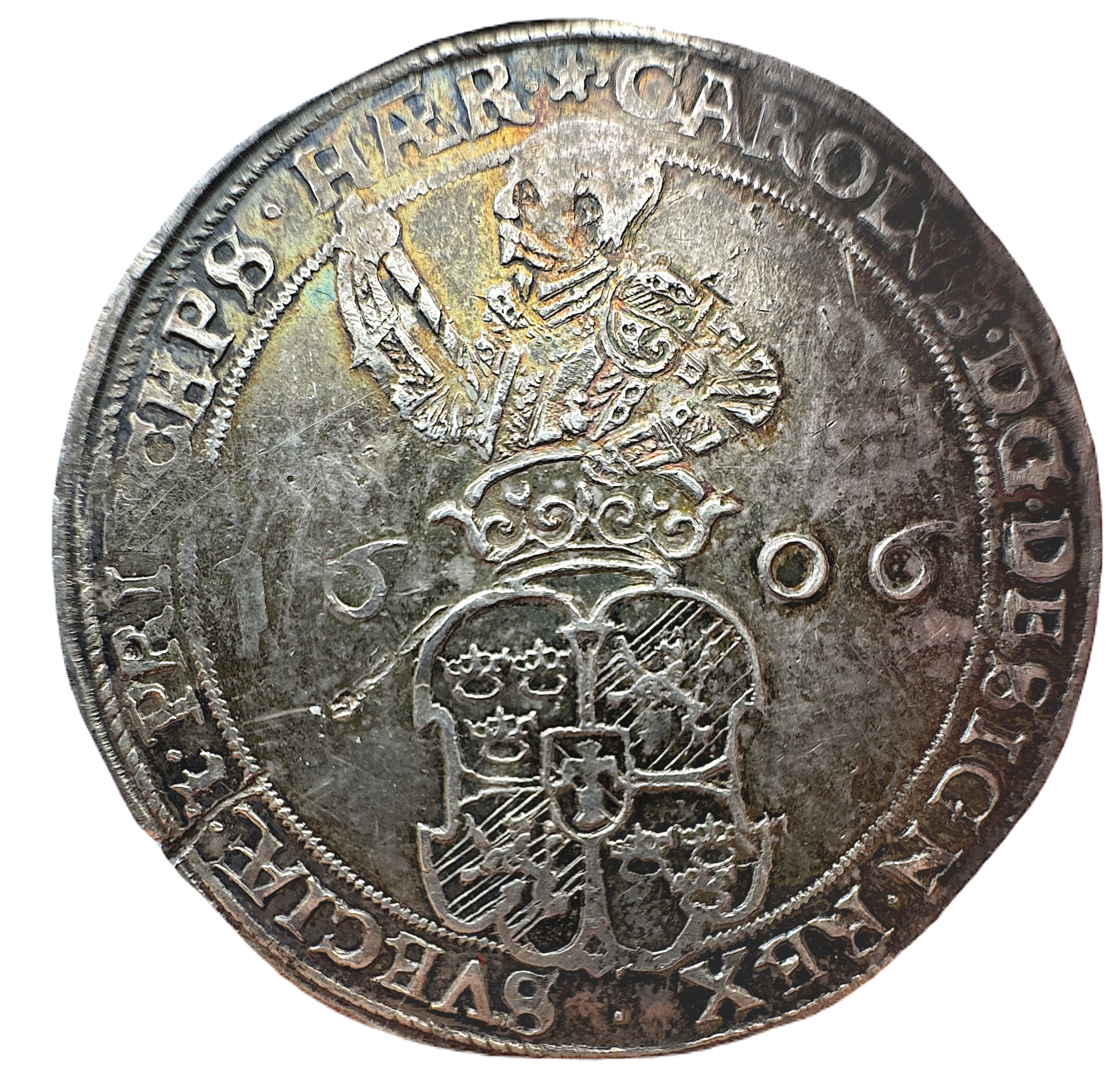 Karl IX, 4 Mark 1606 med härligt skarpt porträtt och guldskimrande lyster
