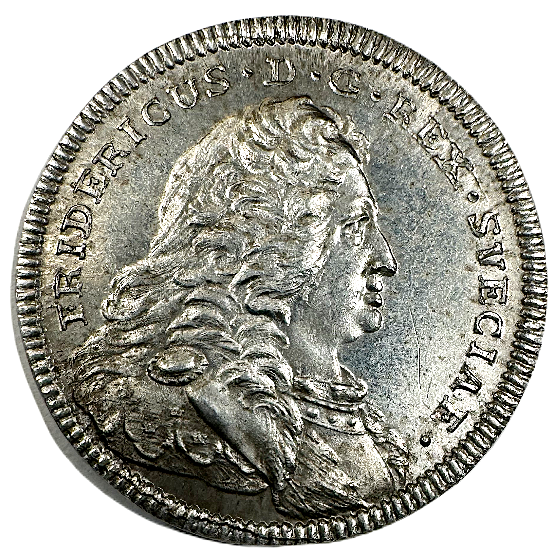 Fredrik I:s minne - Konungens död 1751 av Daniel Fehrman - Åtsida av dukatstamp RR