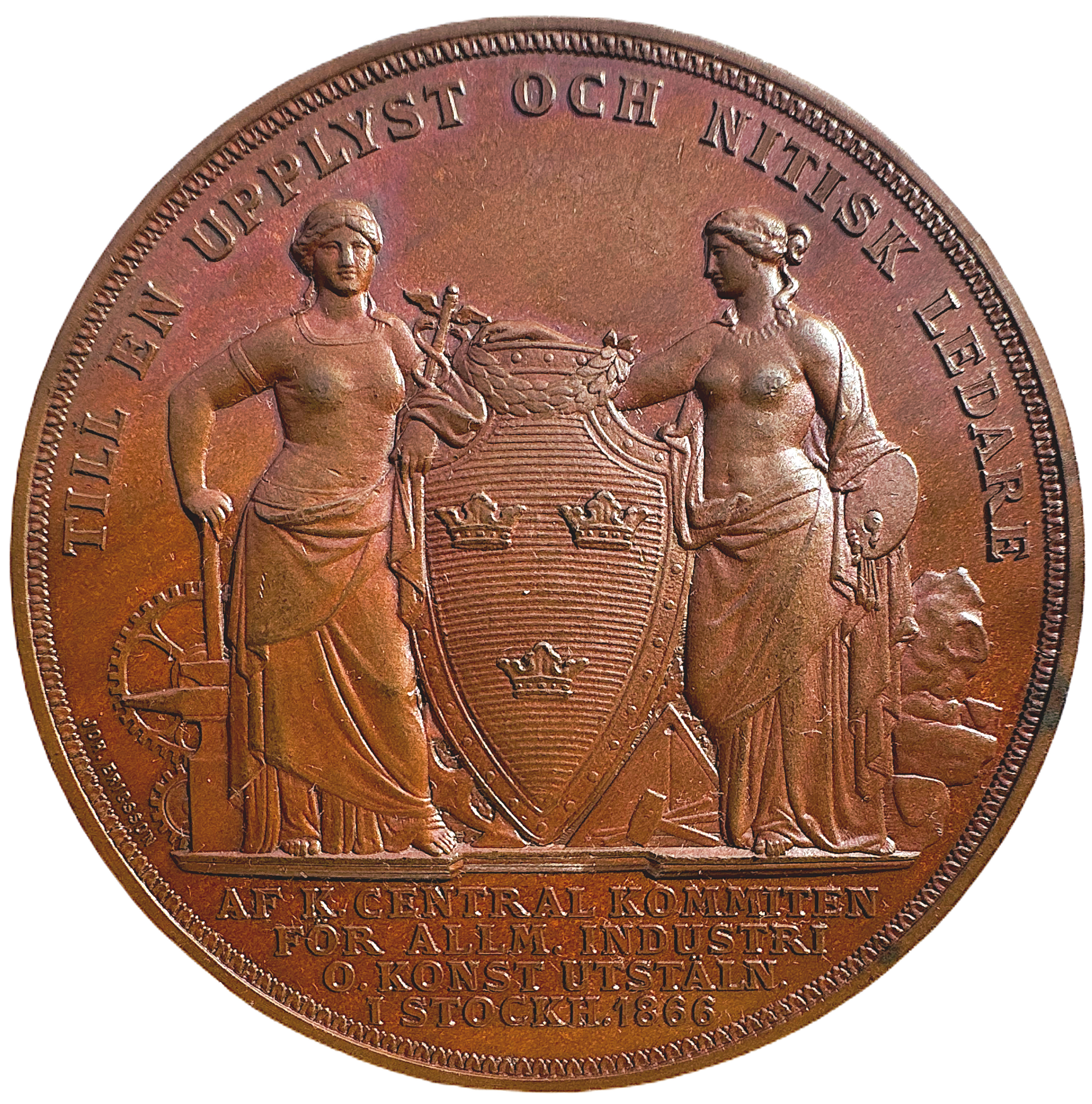 Hertig Oskar (II) som ordförande i kungliga centralkommitén för allmänna industri- och konstutställningen i Stockholm 1866 - Vackert exemplar - Graverad av  John Eric Ericsson