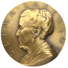 Selma Lagerlöf (1858-1949) av Tore Strindberg 1940 - En mäktig stor medalj i hög relief över Sveriges sagoförfattare och den första kvinnliga nobelpristagaren - Historiskt signifikant medalj