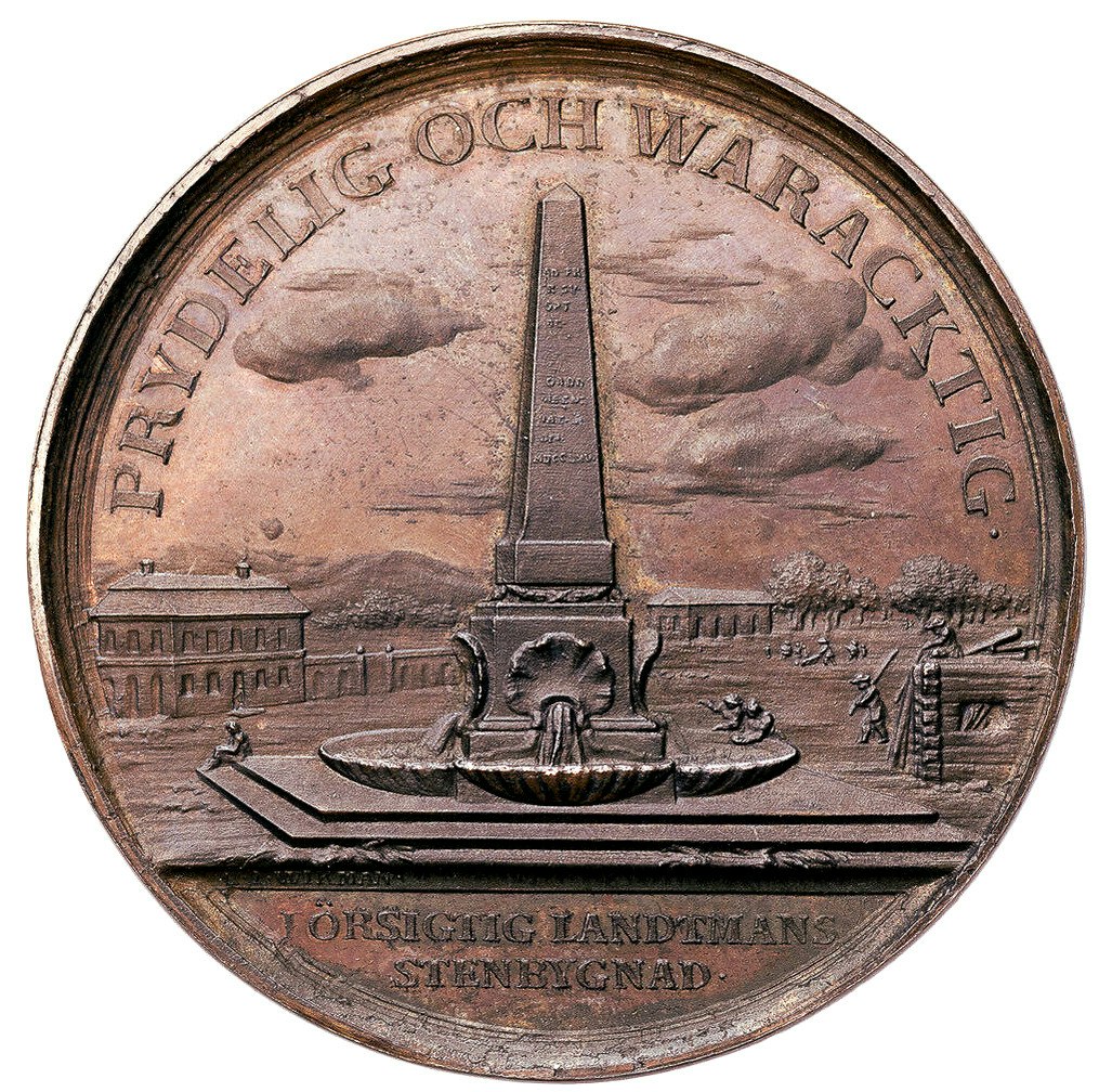 Adolf Fredrik - Ett vackert tekniskt ocirkulerat exemplar - Belöningsmedalj för uppförande av stenhus på landet. Av Fehrman & Wikman 1765 - Extremt sällsynt RRR - Ex. Bonde