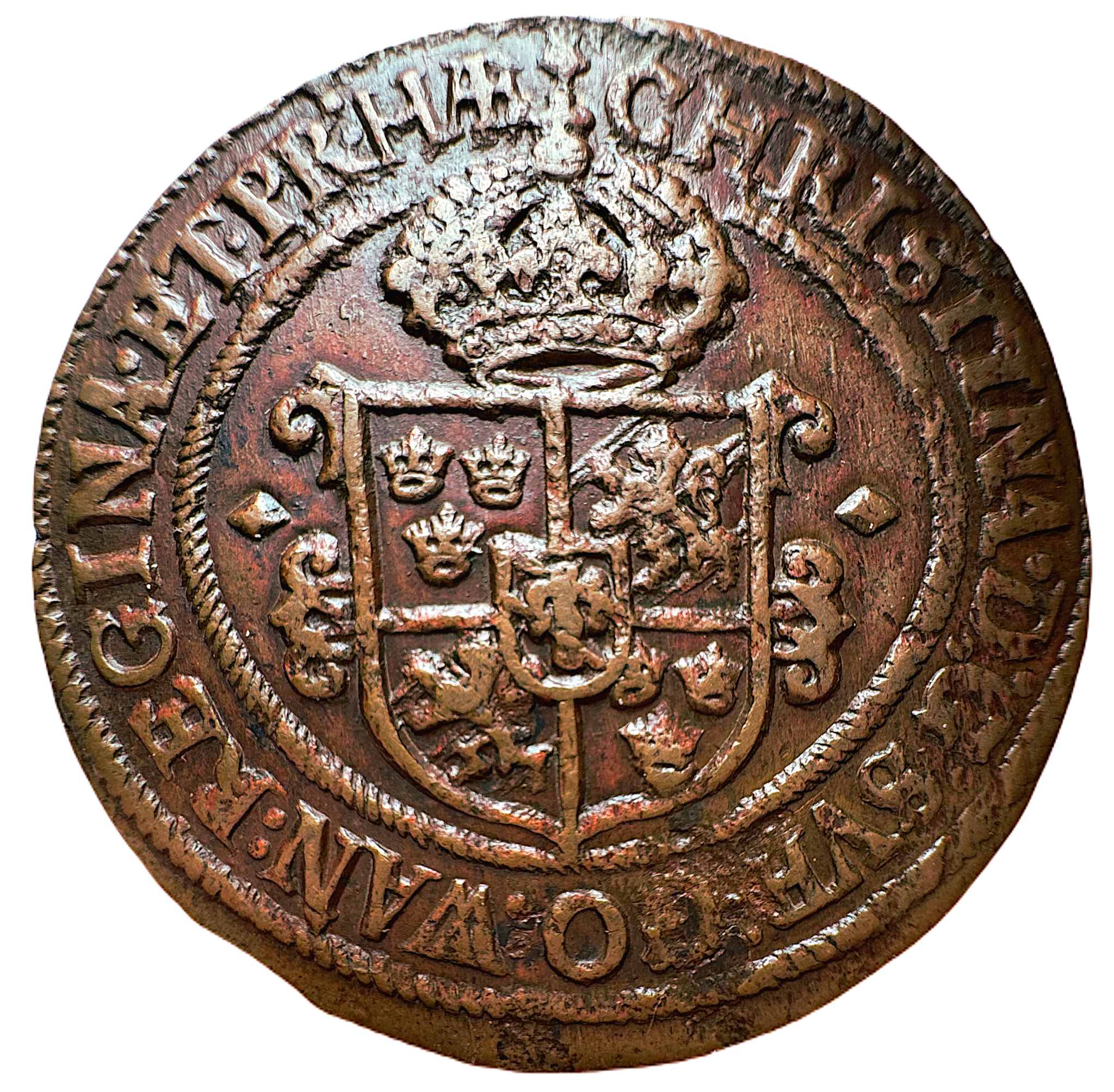 Kristina, Avesta - 1 Öre SM 1647 - Ett underbart svulstigt exemplar med härlig rödbrun präglingsglans och perfekta fält