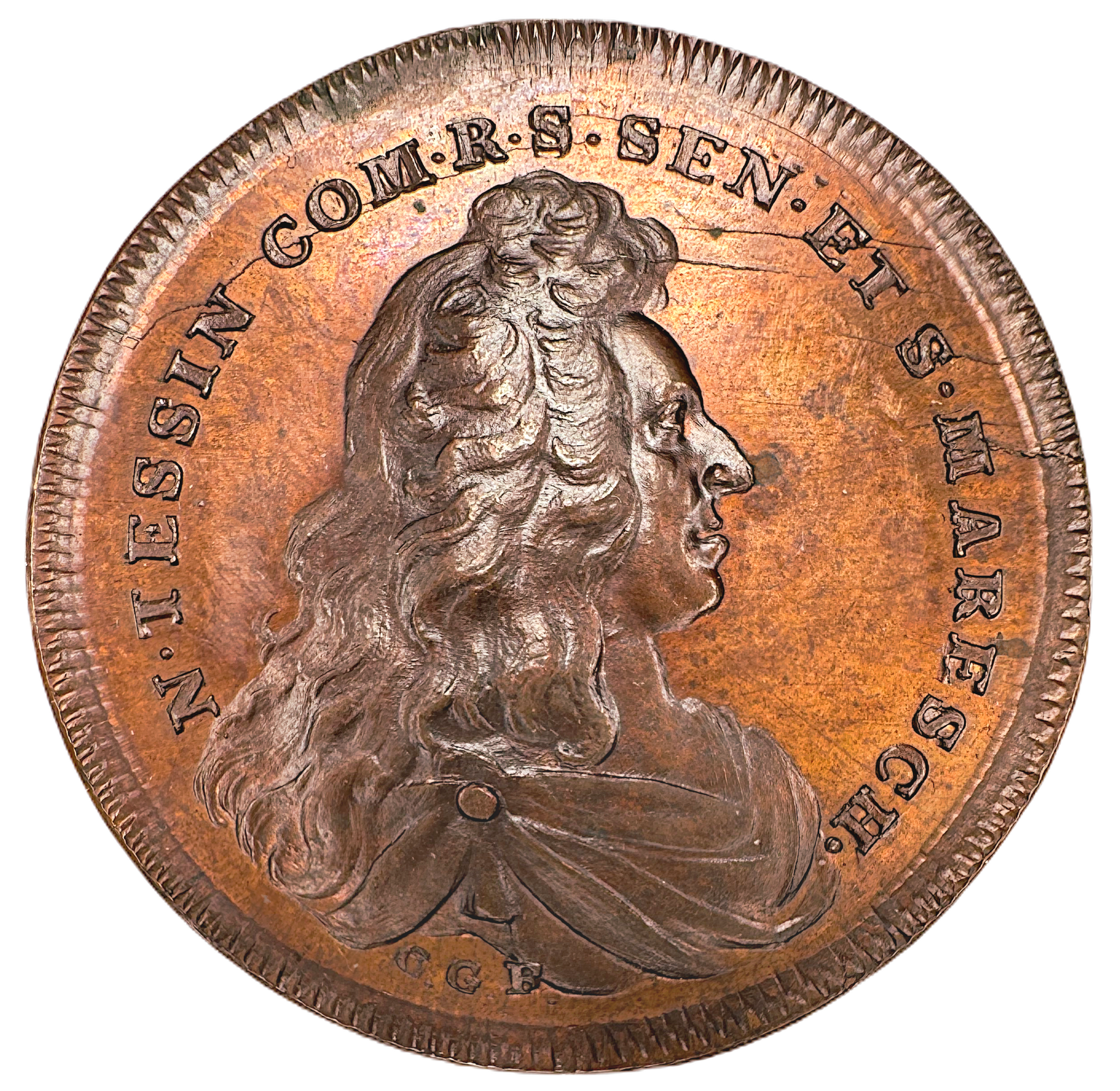 Nicodemus Tessin d.y. (1654-1728) - Slottsarkitekten bakom Stockholms slott, av Carl Gustaf Fehrman 1797 - Mycket vackert exemplar