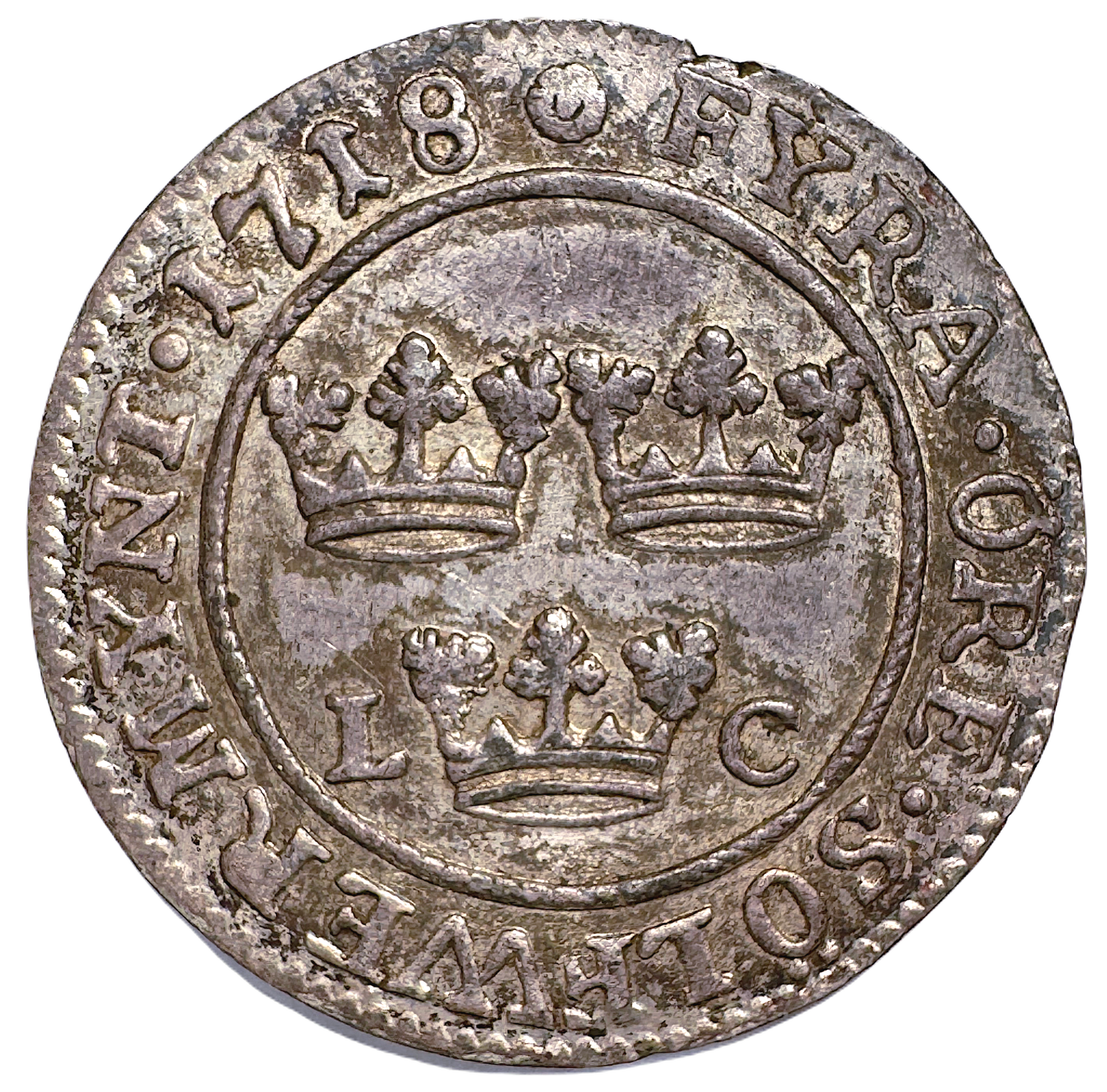 Karl XII - 4 Öre 1718, kungakrona med rutad kronbotten - Vackert exemplar