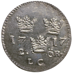 Karl XII - 2 Öre 1717 - Vackert exemplar, sällsynt 2-årstypmynt