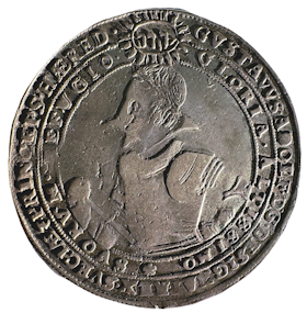 Gustav II Adolf, 4 Mark 1615 - Porträtt med skägg och den sällsynta omskriften HÆRED - RAR
