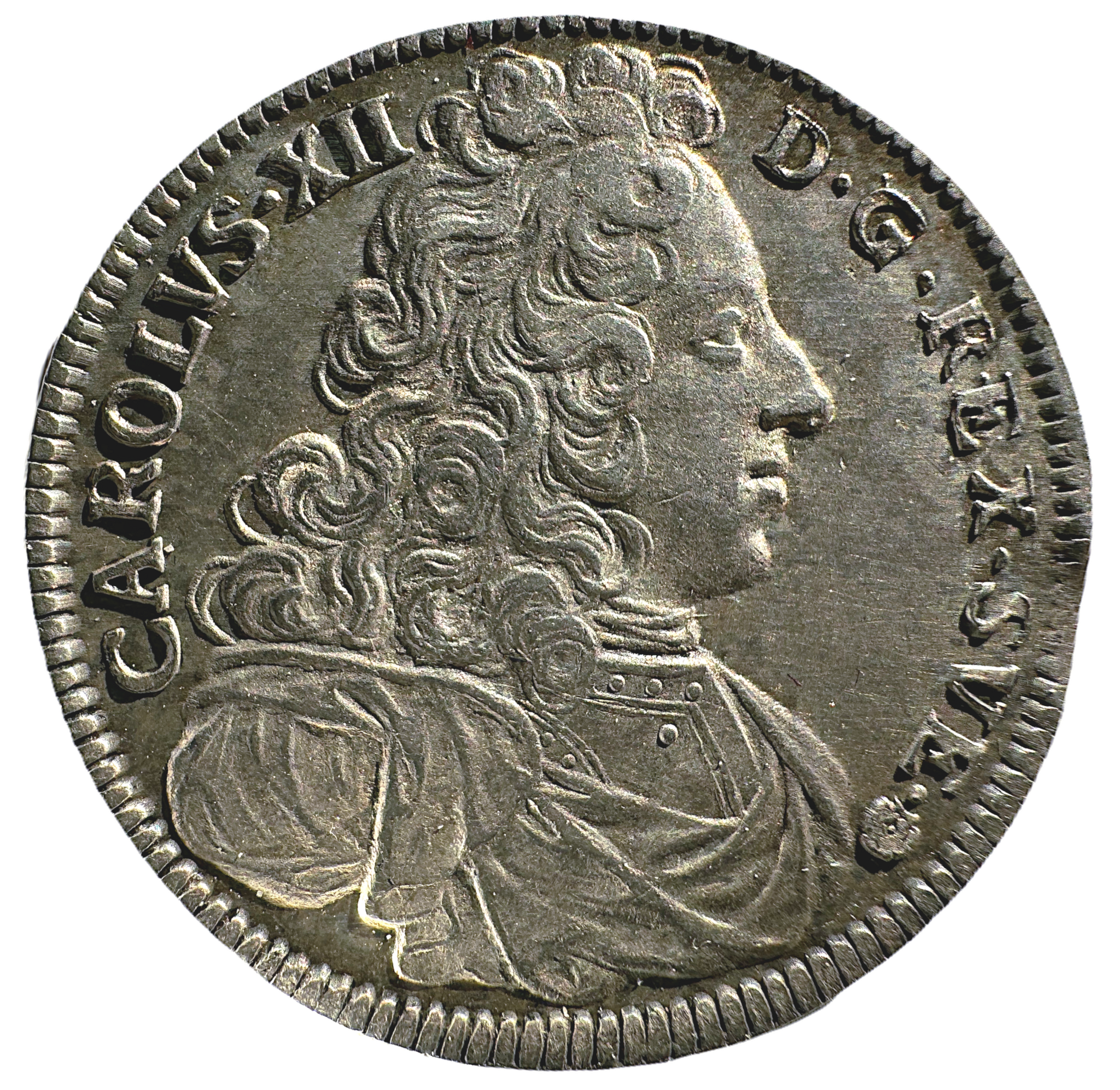 Karl XII - 4 Mark 1701 - Ett underbart tekniskt ocirkulerat exemplar med full lyster och bottenstriering bevarad