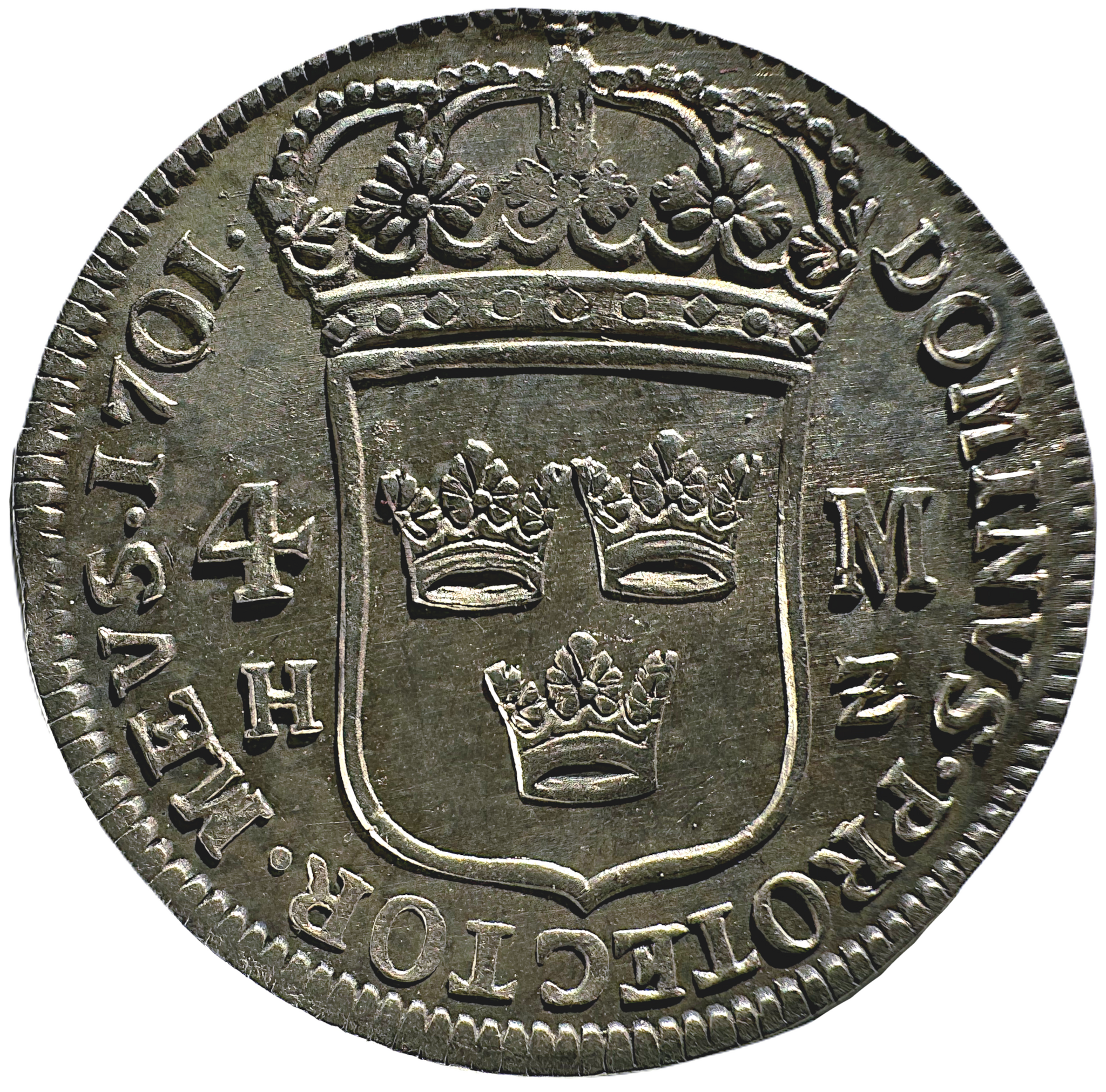 Karl XII - 4 Mark 1701 - Ett underbart tekniskt ocirkulerat exemplar med full lyster och bottenstriering bevarad